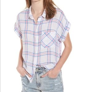 Rails Whitney Linen Raspberry Azure Plaid Top